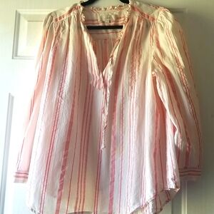Loft white blouse with pink stripes